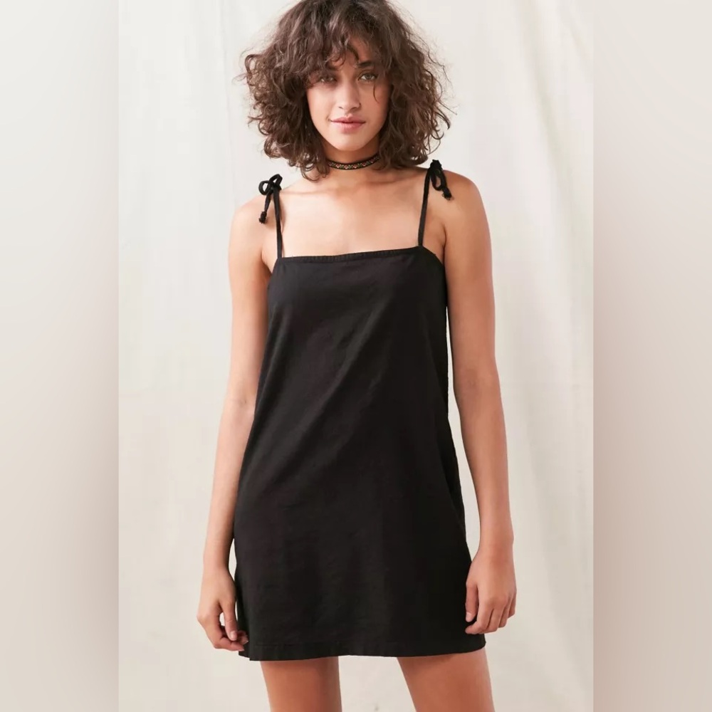 Urban Outfitters Urban Renewal Black Shoulder Tie Slip Mini Dress